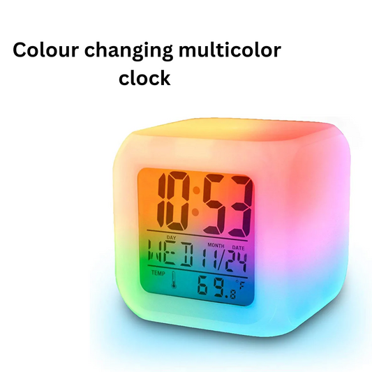 IGADG Color Changing Multicolor Clock Digital LED Alarm Clock for Home Desk Night Table with Temperature/Day/Month/Date/Time/Alarm | Gift for Brother, Sister